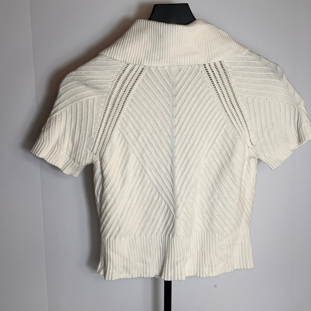 Semantiks Knit Short‎ Sleeve Cardigan Top Button Down Collared Sweater Cream - Picture 6 of 10